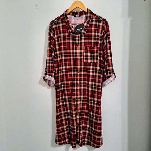 Jolie&Joy Women Plus Size 3X Christmas Plaid Dress Long Sleeve NWT - Picture 1 of 10